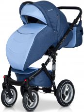 Детская коляска 2 в 1 Riko Brano 02 Denim Blue (синяя ткань – голубая кожа)